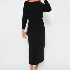 NWT Tuckernuck Black Esta Formal Long Sleeve Asymmetrical Midi Dress Sz 4